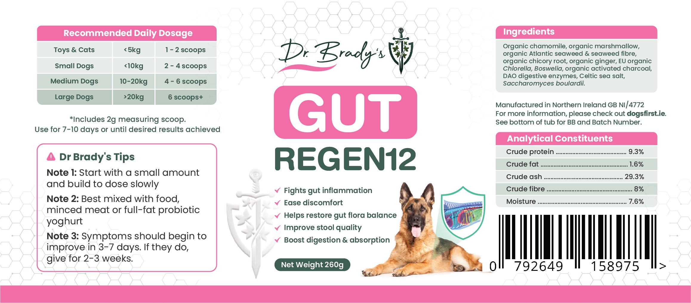 Dr Brady's Gut Regen12 - For chronic gut issues in dogs