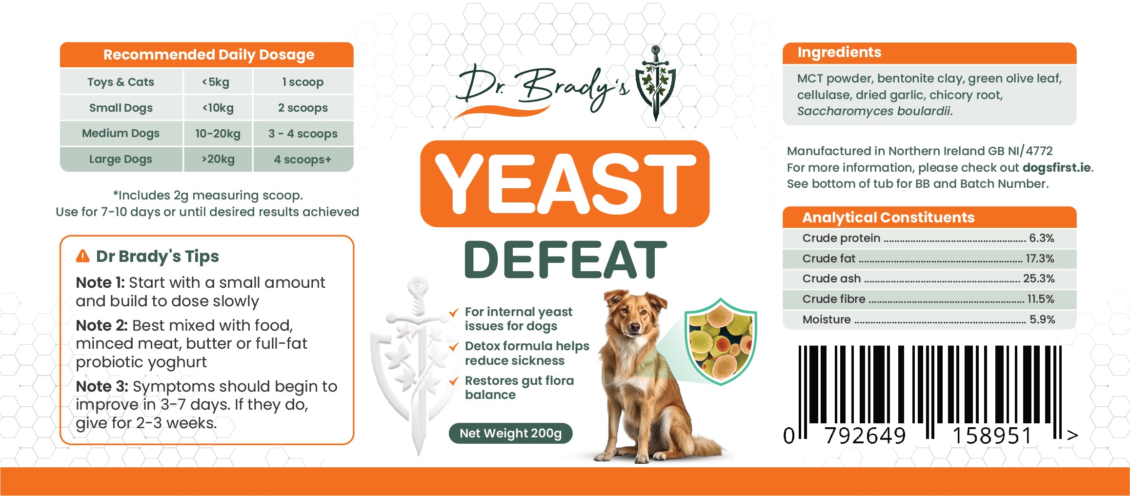 Dr Brady's Yeast Defeat - For internal yeast issues in dogs